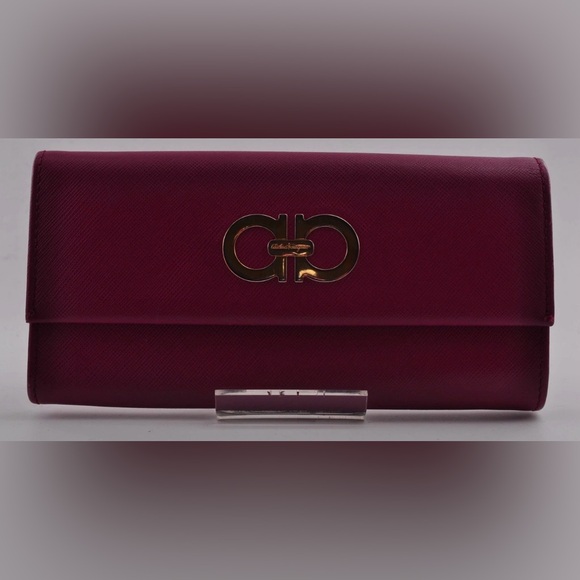 Salvatore Ferragamo Pink Leather Gancio Flap Continental Wallet EUC - Picture 2 of 10